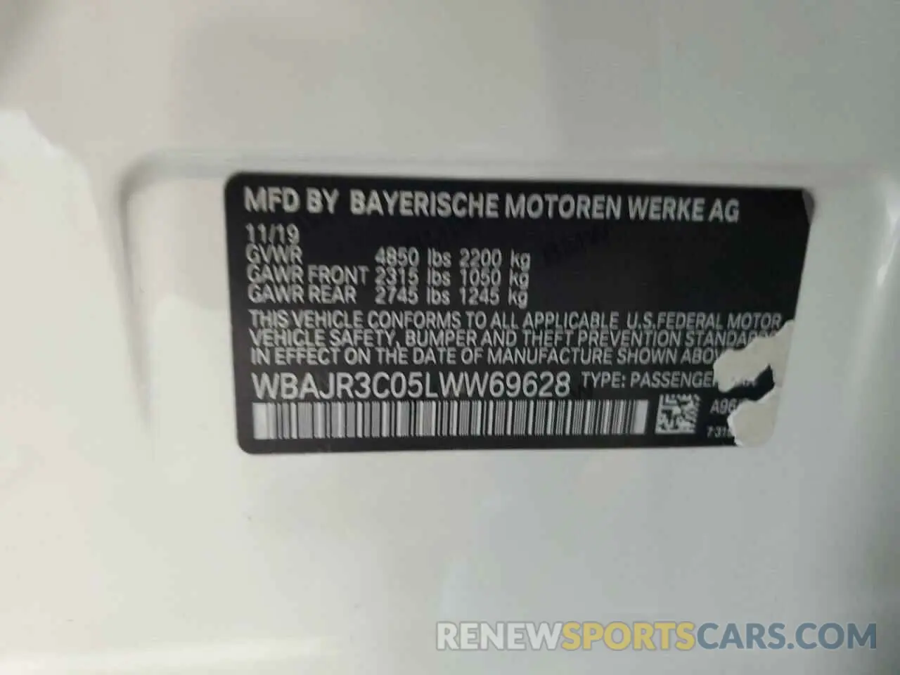 13 Photograph of a damaged car WBAJR3C05LWW69628 BMW 5 SERIES 2020