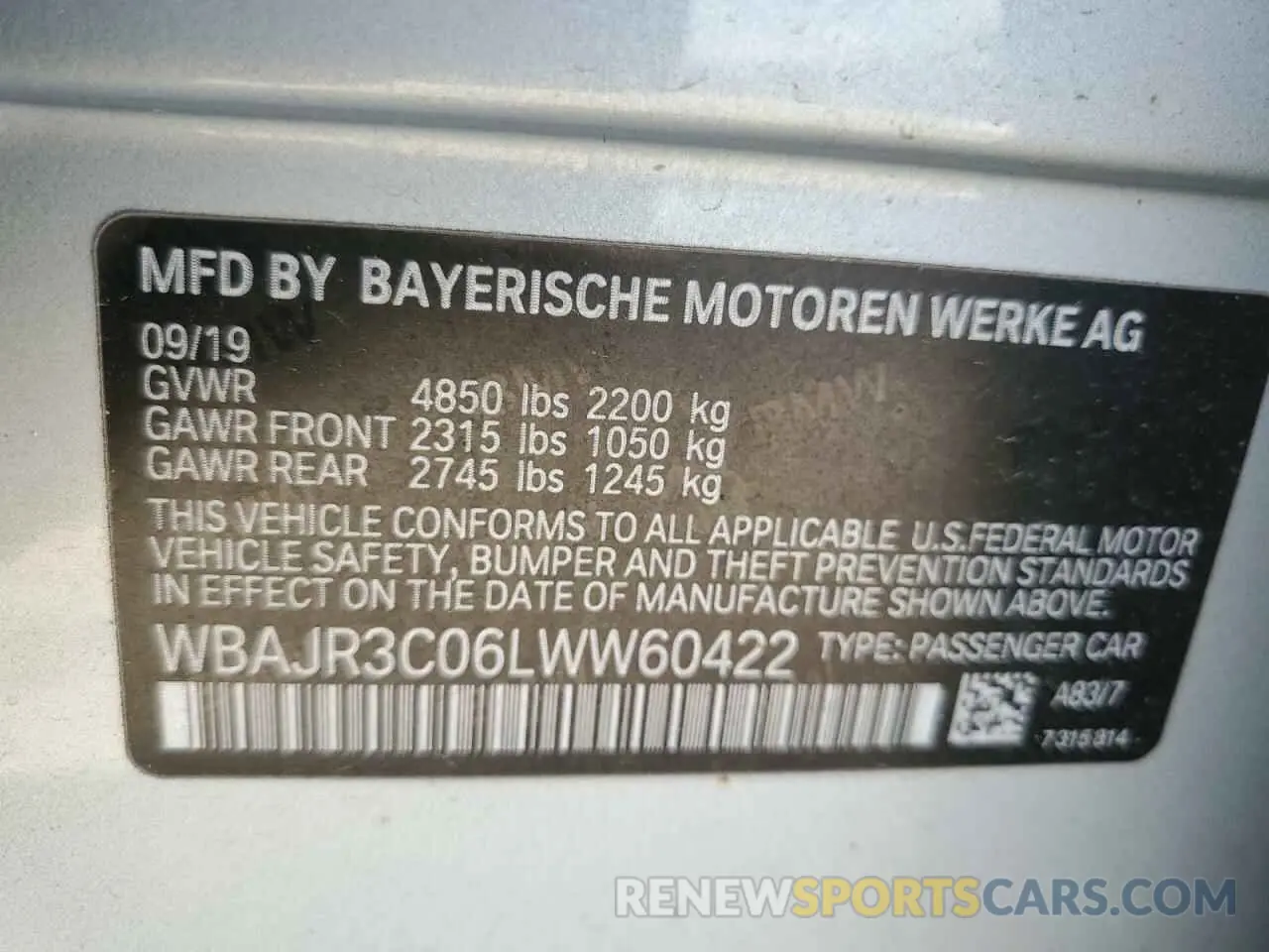12 Photograph of a damaged car WBAJR3C06LWW60422 BMW 5 SERIES 2020