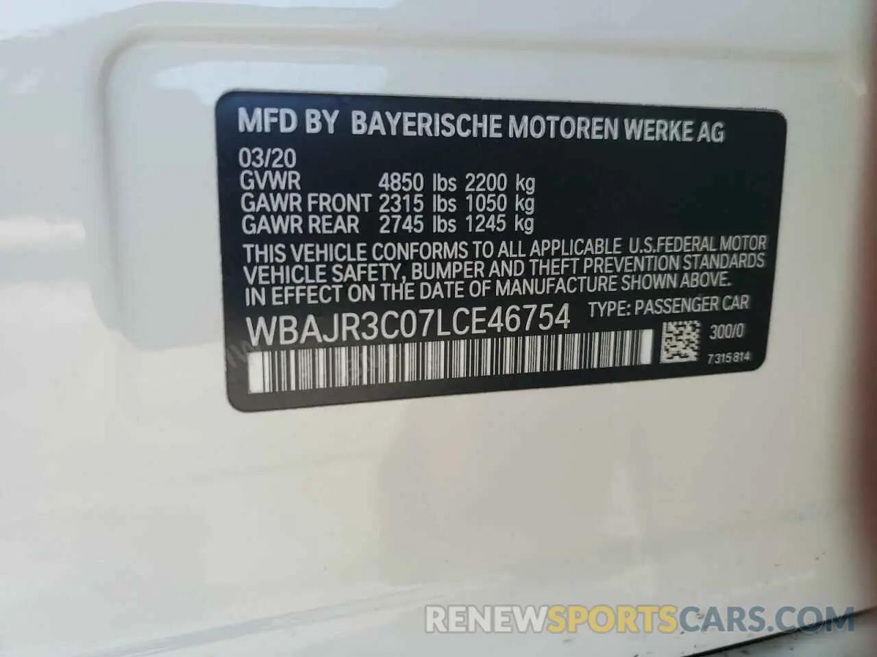 12 Photograph of a damaged car WBAJR3C07LCE46754 BMW 5 SERIES 2020