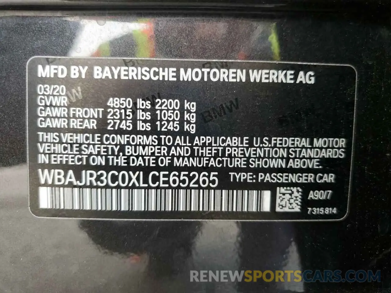 12 Photograph of a damaged car WBAJR3C0XLCE65265 BMW 5 SERIES 2020
