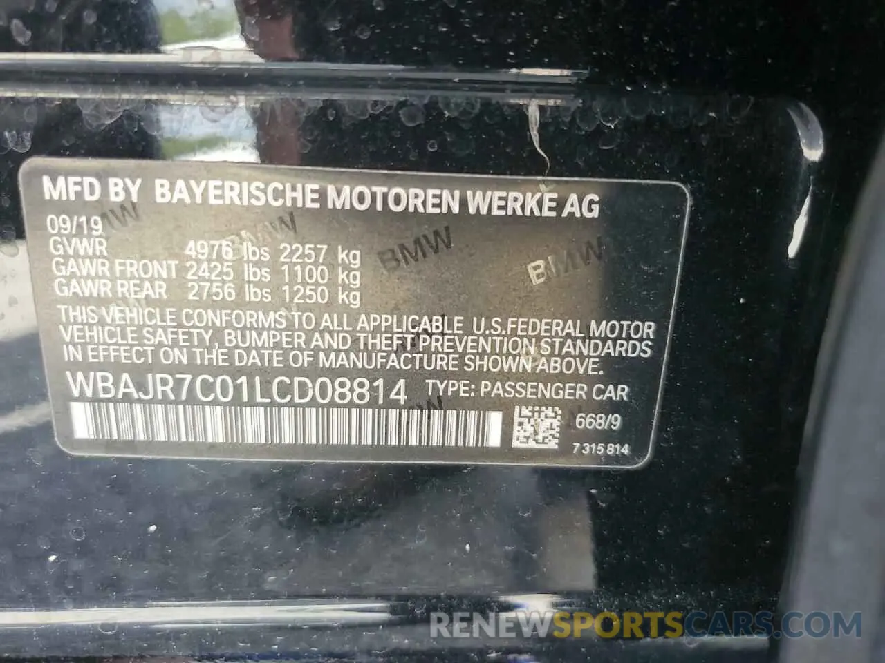 12 Photograph of a damaged car WBAJR7C01LCD08814 BMW 5 SERIES 2020