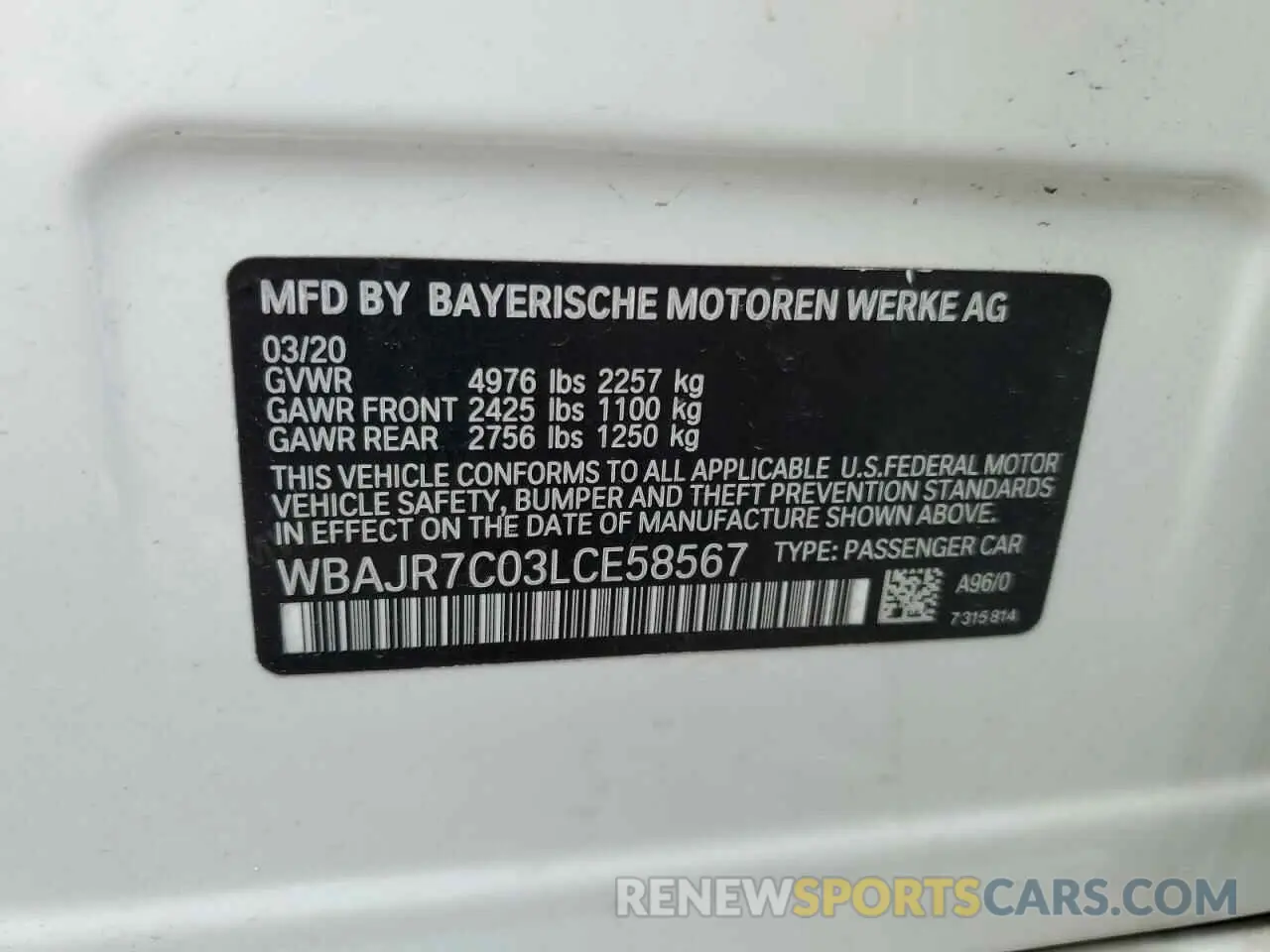 14 Photograph of a damaged car WBAJR7C03LCE58567 BMW 5 SERIES 2020