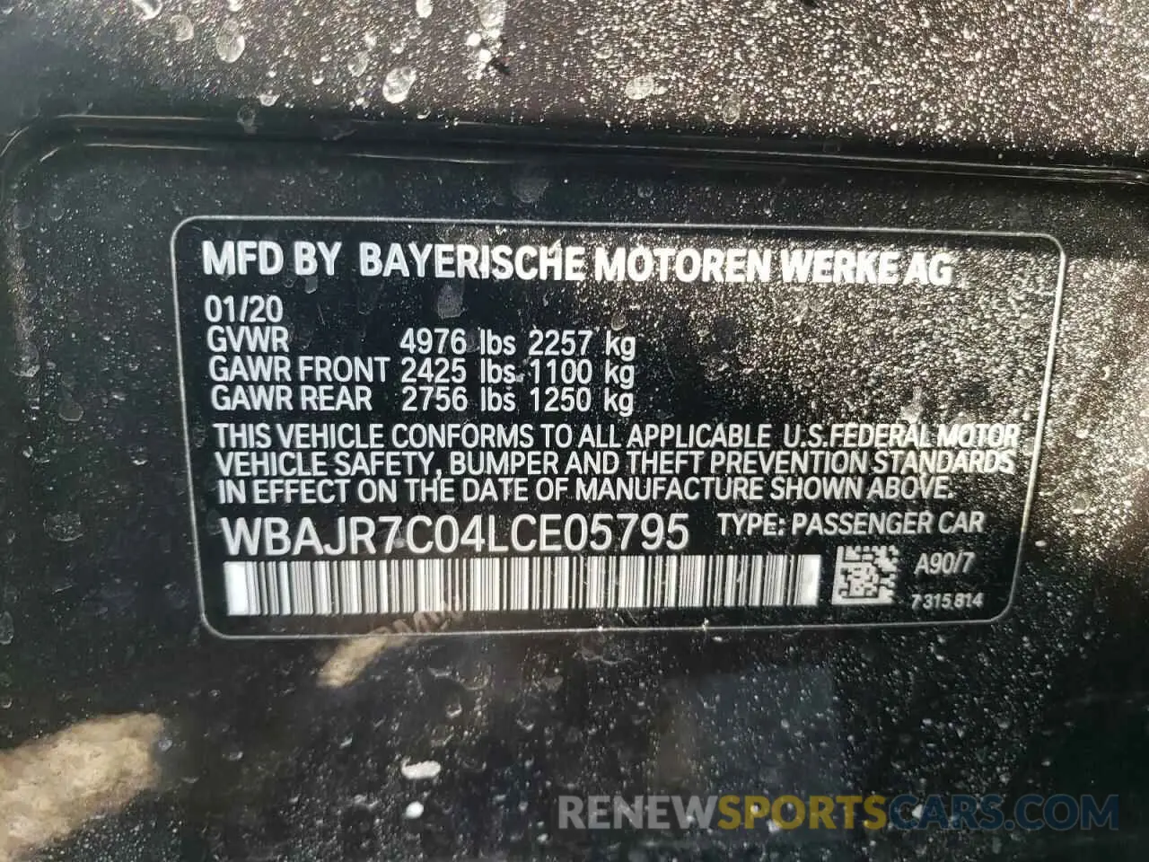 14 Photograph of a damaged car WBAJR7C04LCE05795 BMW 5 SERIES 2020