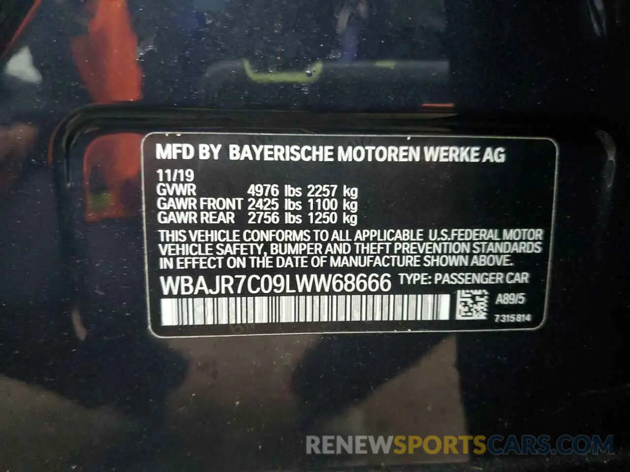 12 Photograph of a damaged car WBAJR7C09LWW68666 BMW 5 SERIES 2020