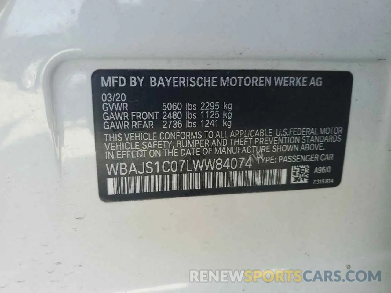 12 Photograph of a damaged car WBAJS1C07LWW84074 BMW 5 SERIES 2020
