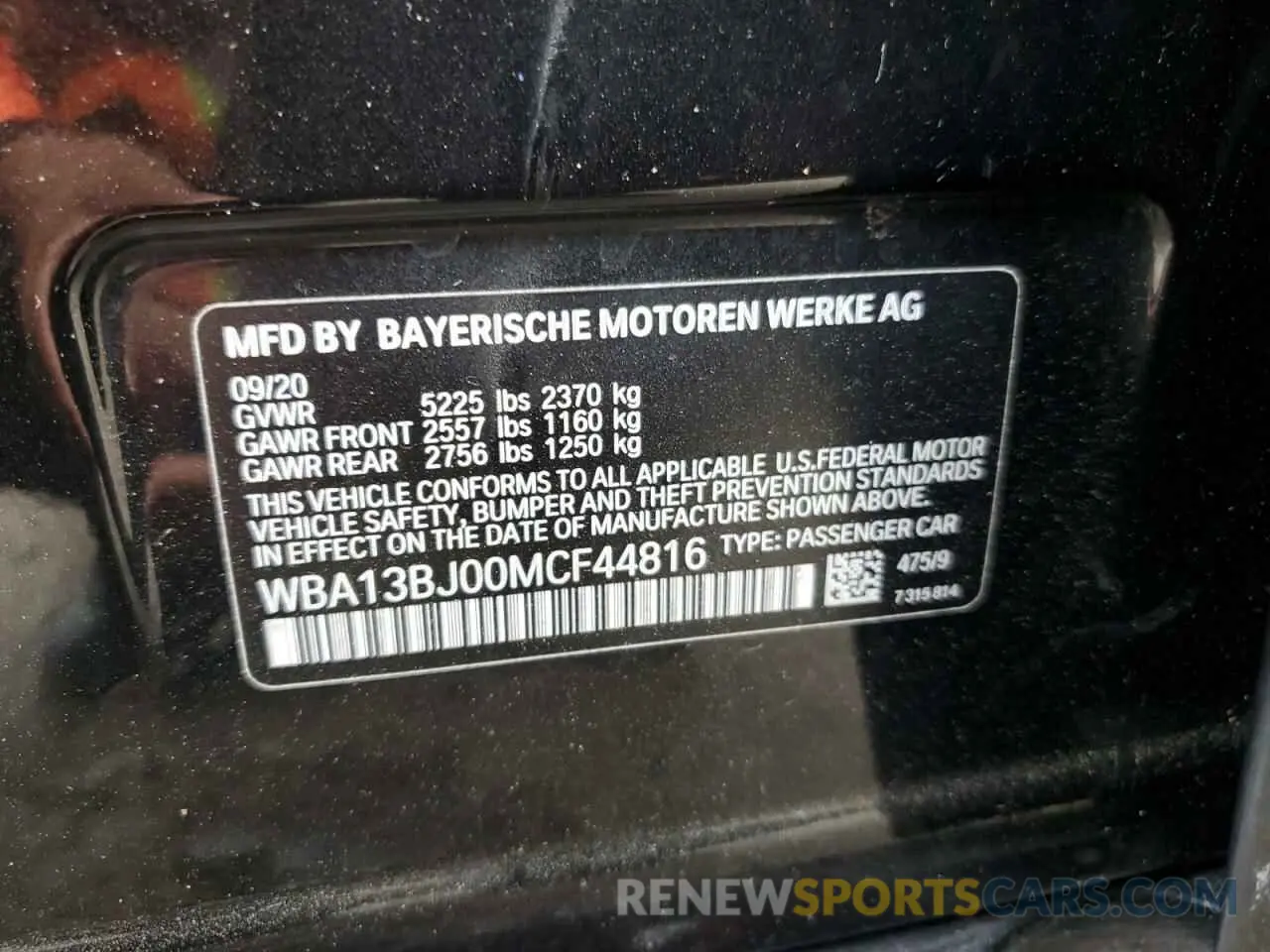 12 Photograph of a damaged car WBA13BJ00MCF44816 BMW 5 SERIES 2021