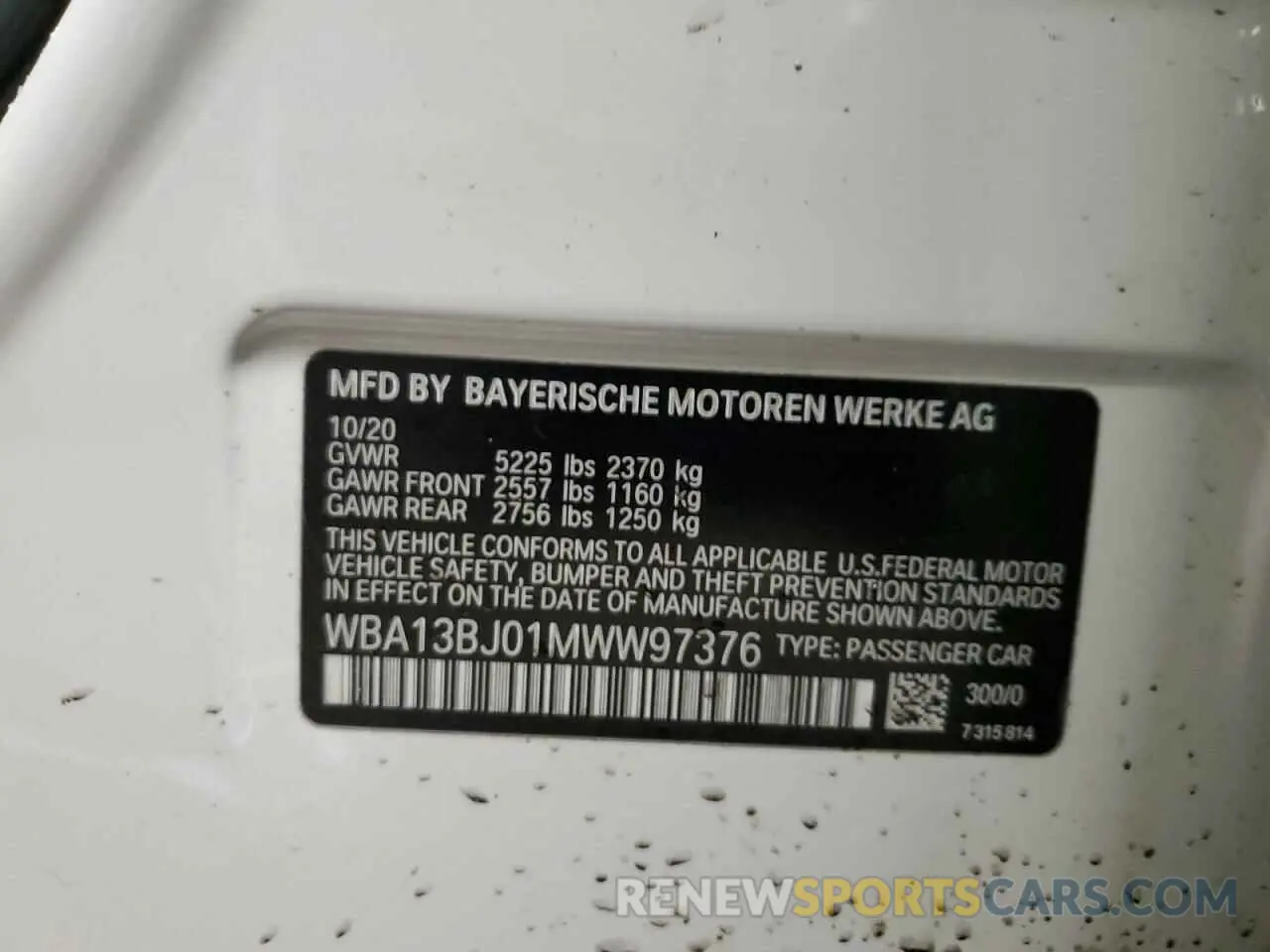 14 Photograph of a damaged car WBA13BJ01MWW97376 BMW 5 SERIES 2021