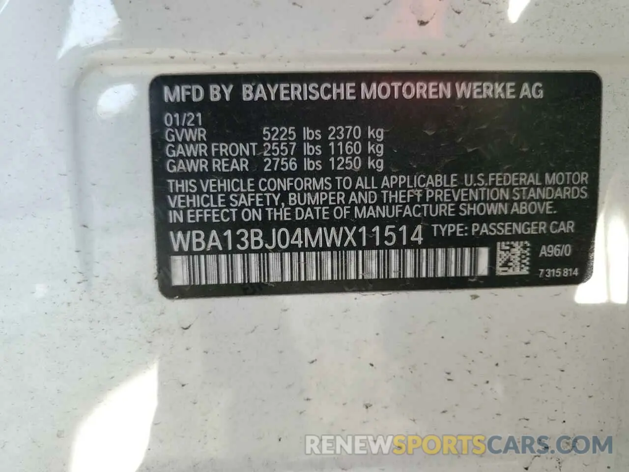 12 Photograph of a damaged car WBA13BJ04MWX11514 BMW 5 SERIES 2021