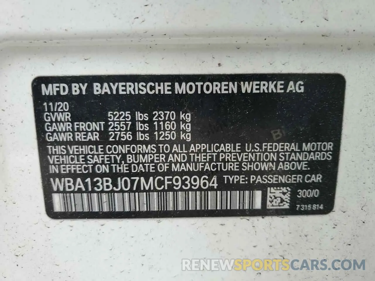 12 Photograph of a damaged car WBA13BJ07MCF93964 BMW 5 SERIES 2021