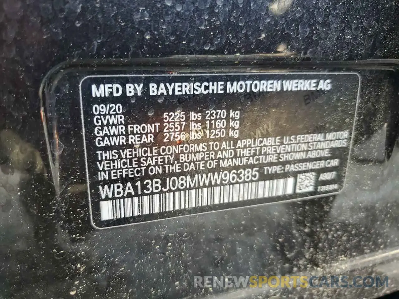 13 Photograph of a damaged car WBA13BJ08MWW96385 BMW 5 SERIES 2021