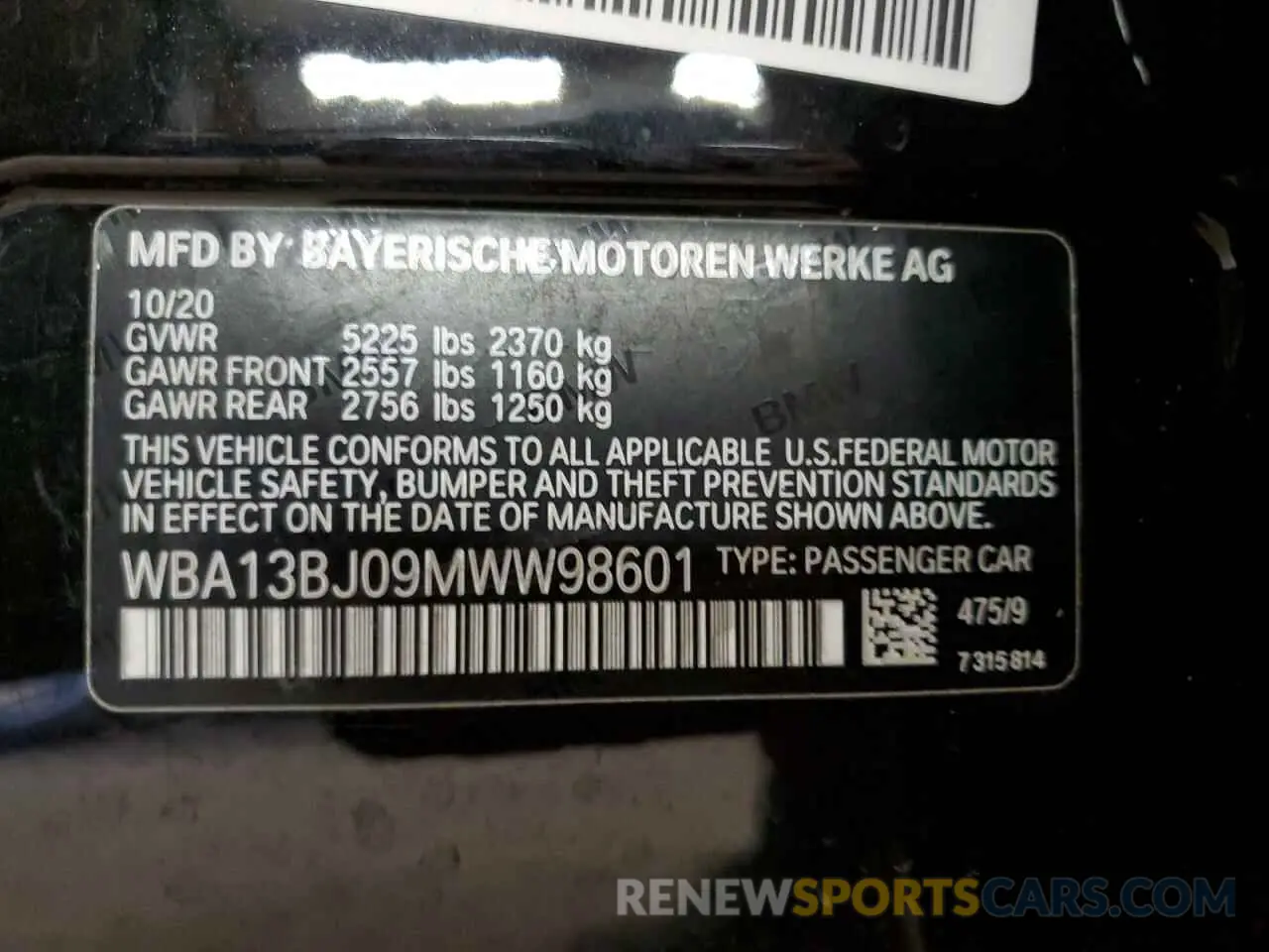 13 Photograph of a damaged car WBA13BJ09MWW98601 BMW 5 SERIES 2021