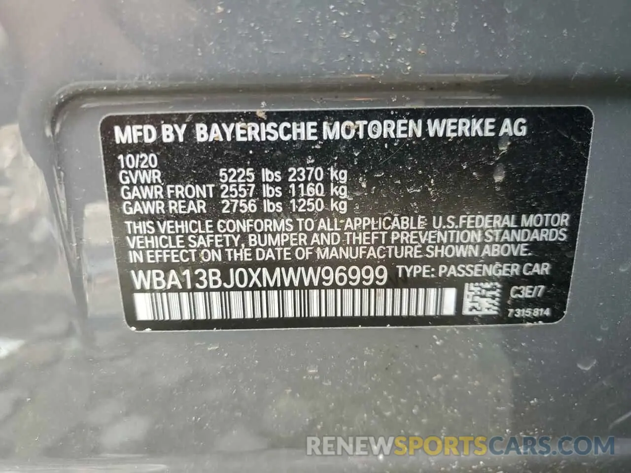 13 Photograph of a damaged car WBA13BJ0XMWW96999 BMW 5 SERIES 2021
