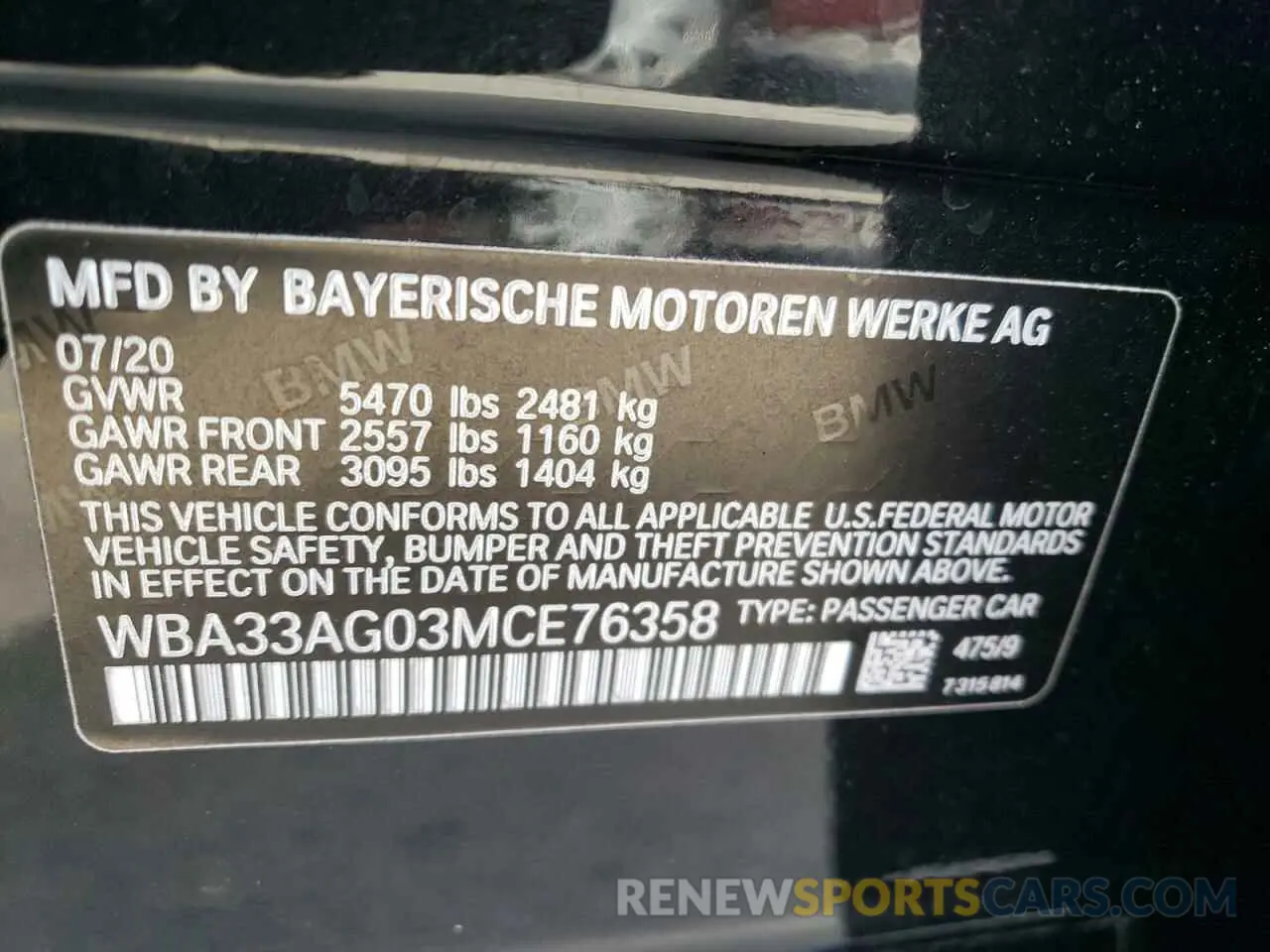 12 Photograph of a damaged car WBA33AG03MCE76358 BMW 5 SERIES 2021