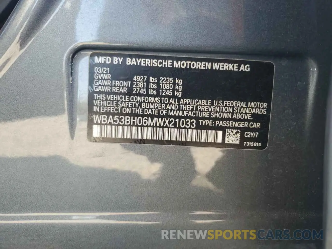 13 Photograph of a damaged car WBA53BH06MWX21033 BMW 5 SERIES 2021