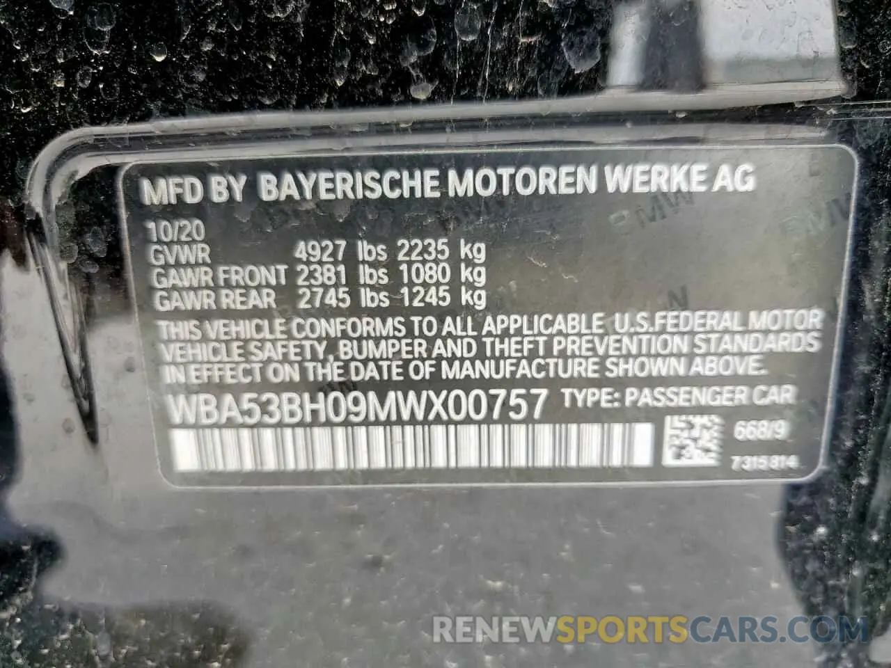 13 Photograph of a damaged car WBA53BH09MWX00757 BMW 5 SERIES 2021