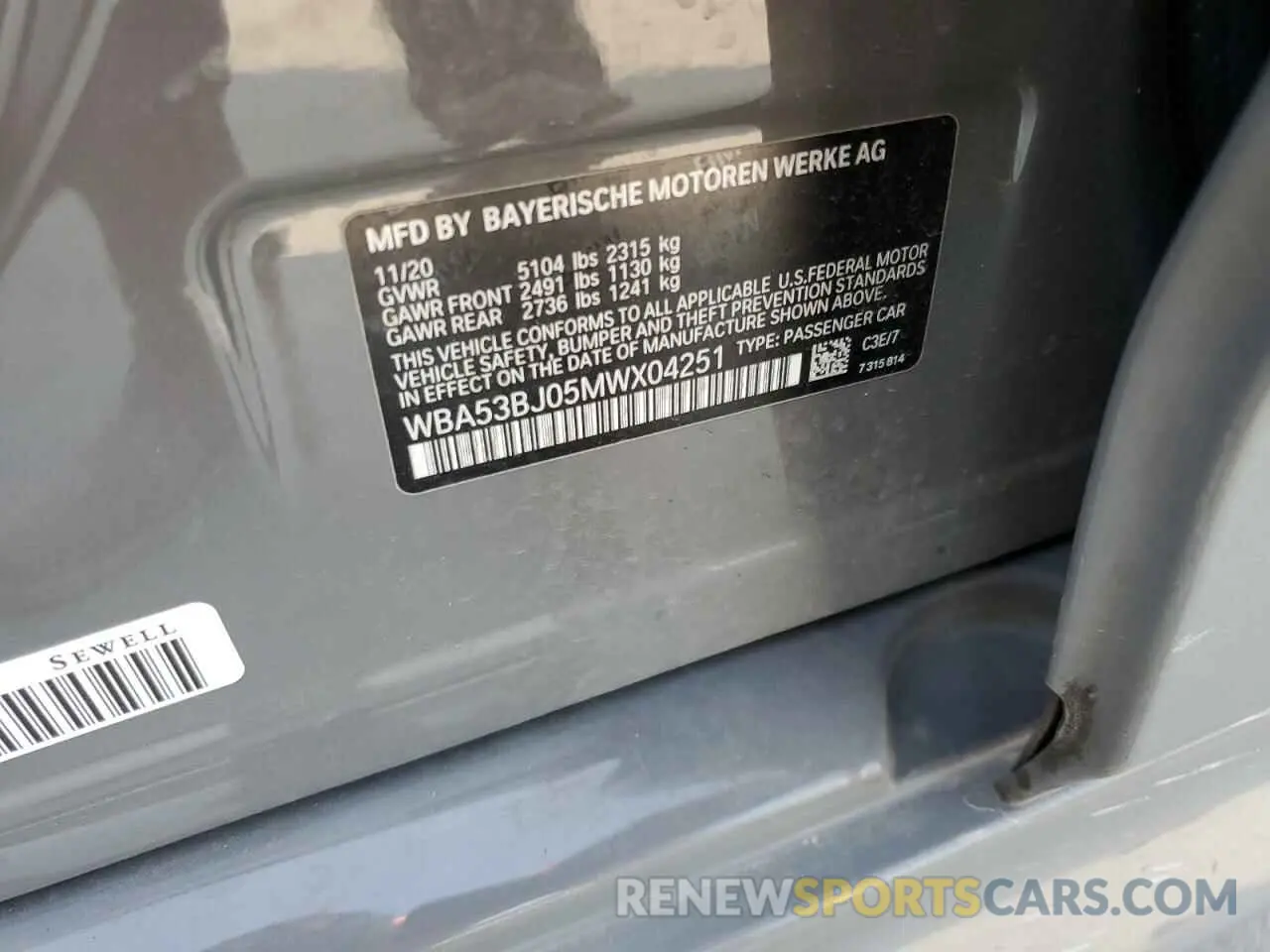 14 Photograph of a damaged car WBA53BJ05MWX04251 BMW 5 SERIES 2021