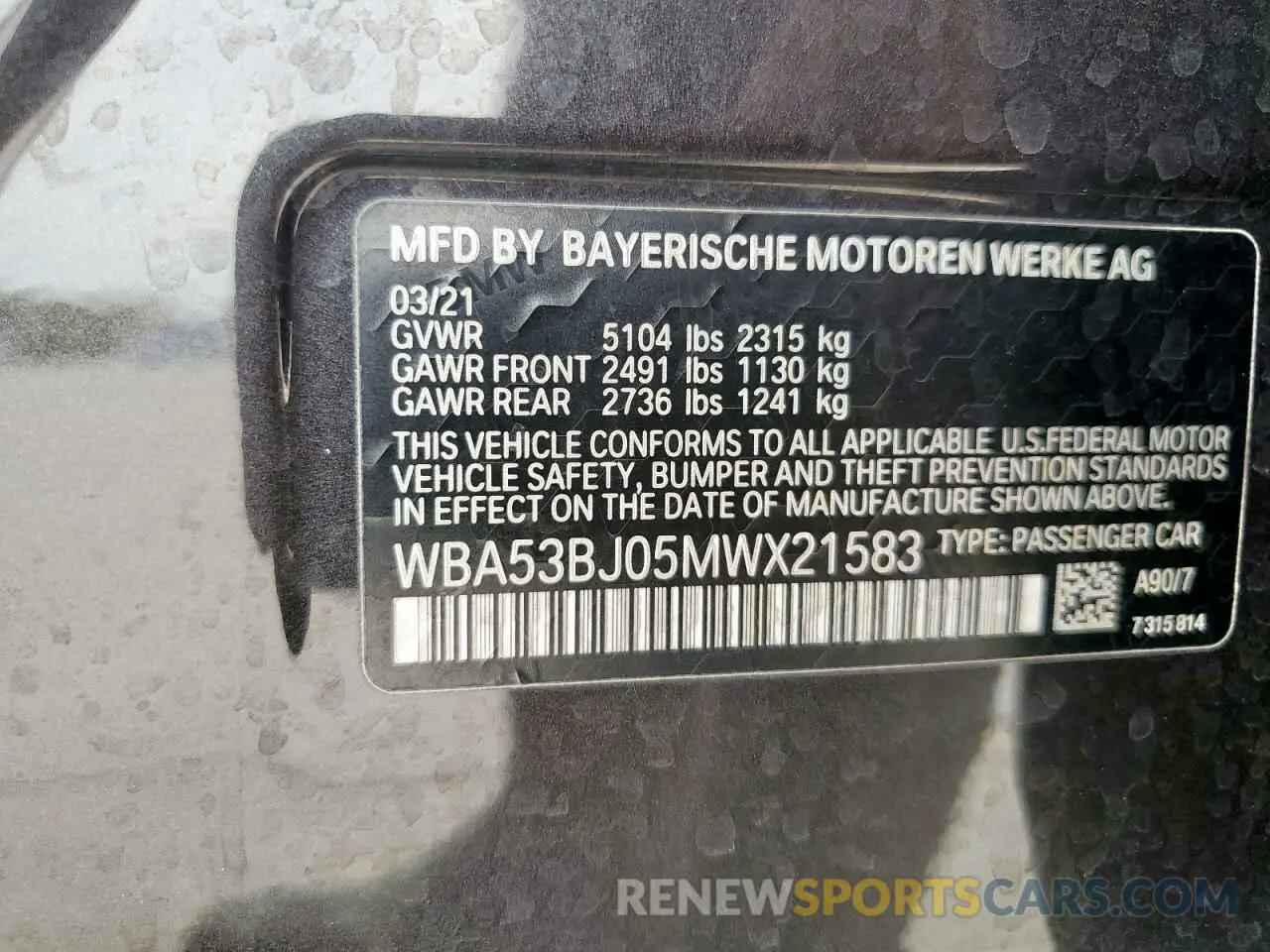 12 Photograph of a damaged car WBA53BJ05MWX21583 BMW 5 SERIES 2021