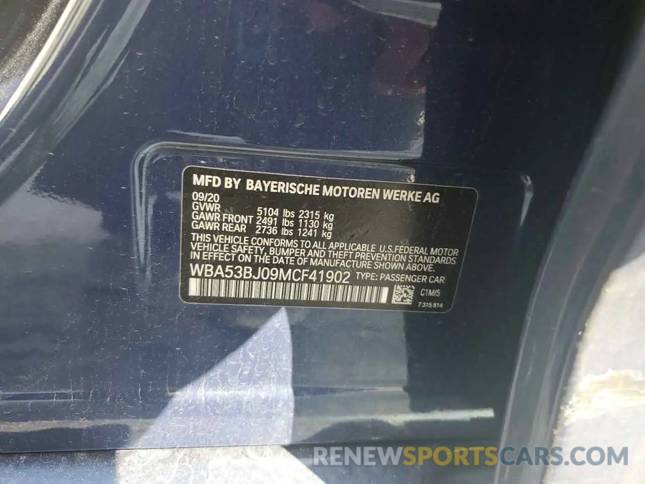 12 Photograph of a damaged car WBA53BJ09MCF41902 BMW 5 SERIES 2021