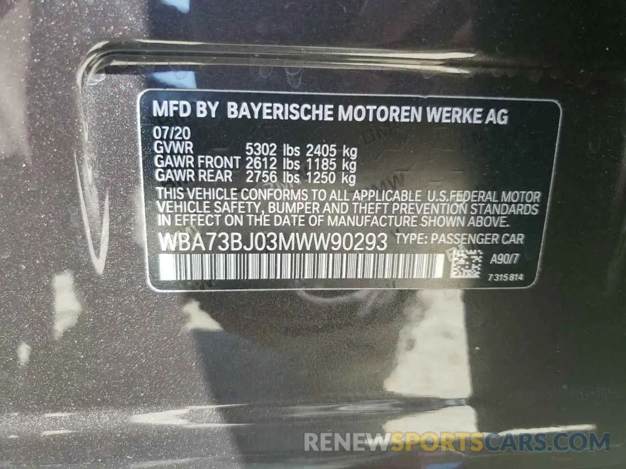13 Photograph of a damaged car WBA73BJ03MWW90293 BMW 5 SERIES 2021