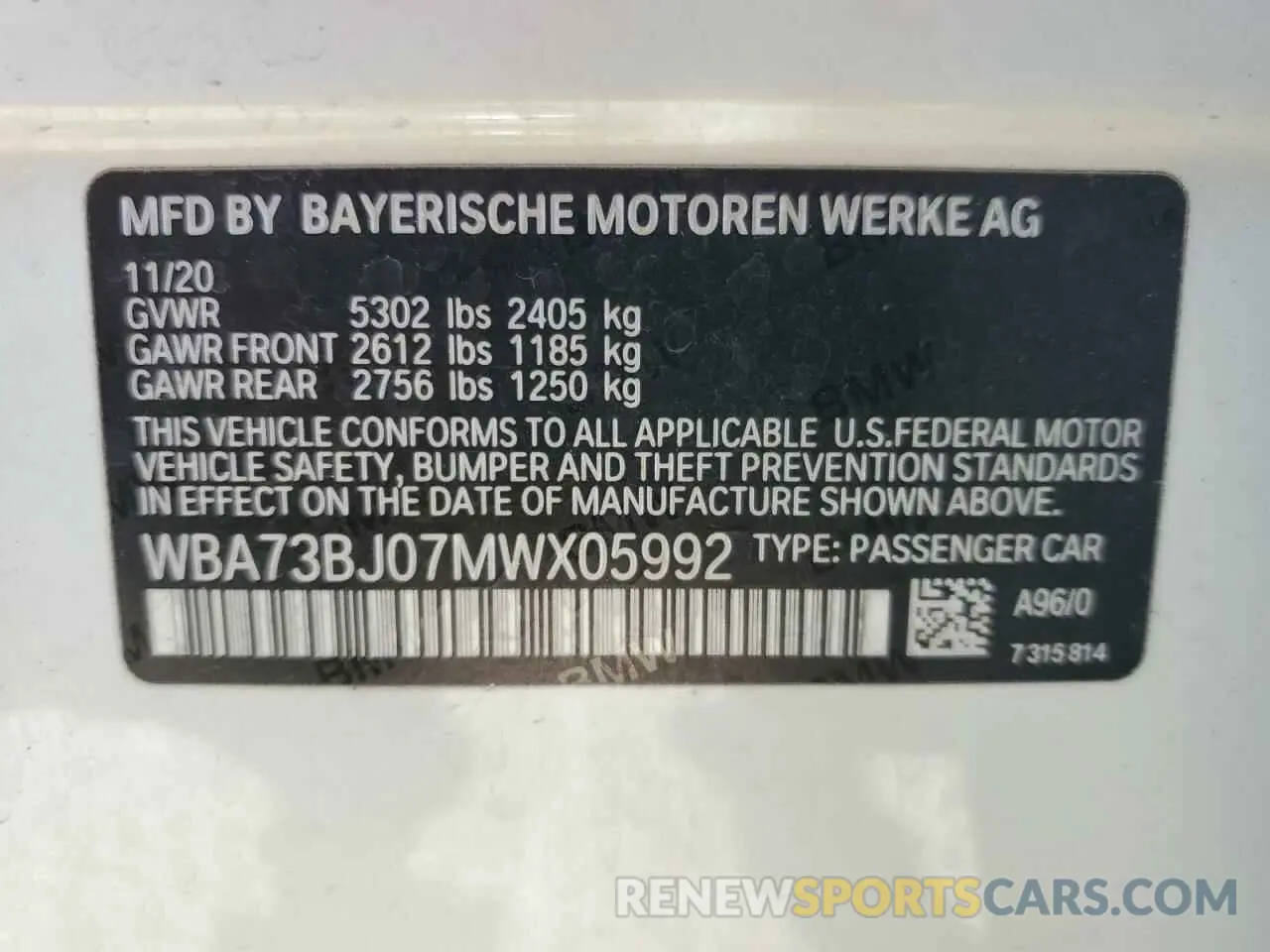 14 Photograph of a damaged car WBA73BJ07MWX05992 BMW 5 SERIES 2021