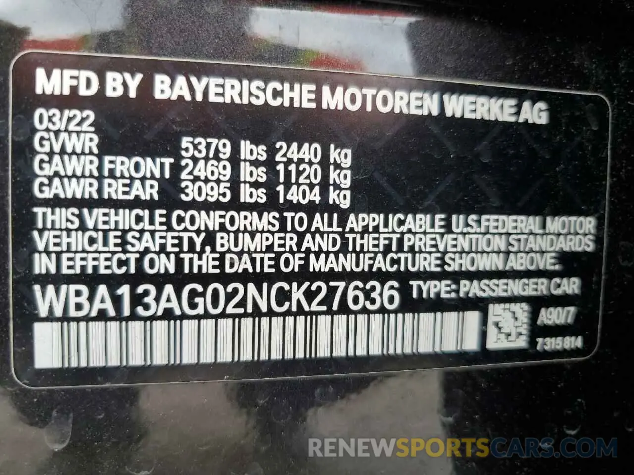 13 Photograph of a damaged car WBA13AG02NCK27636 BMW 5 SERIES 2022