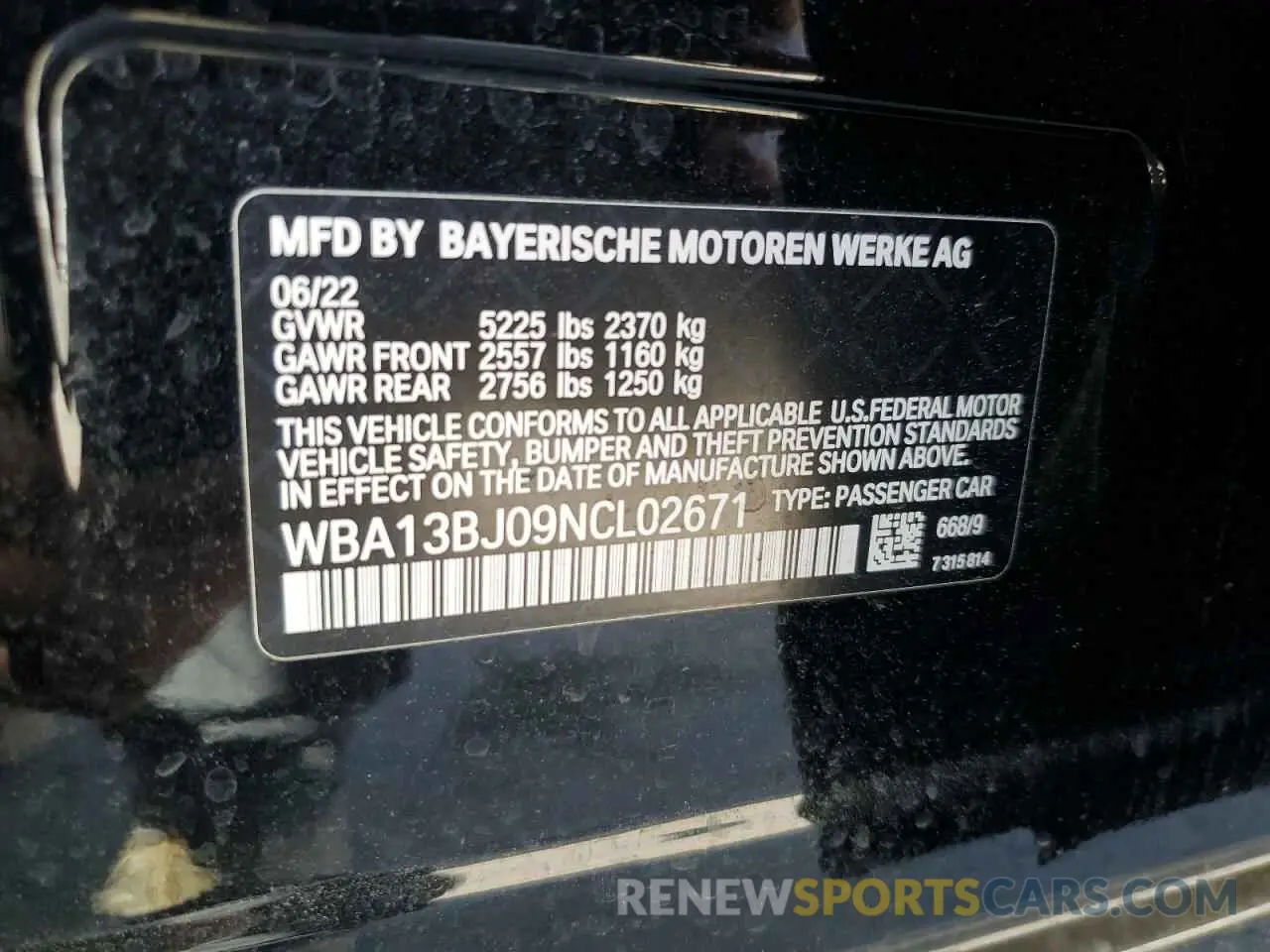 12 Photograph of a damaged car WBA13BJ09NCL02671 BMW 5 SERIES 2022