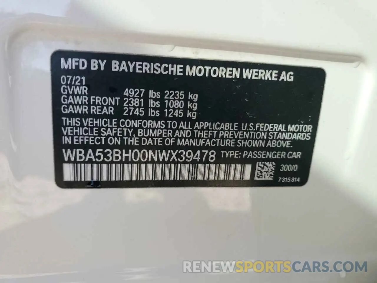 12 Photograph of a damaged car WBA53BH00NWX39478 BMW 5 SERIES 2022