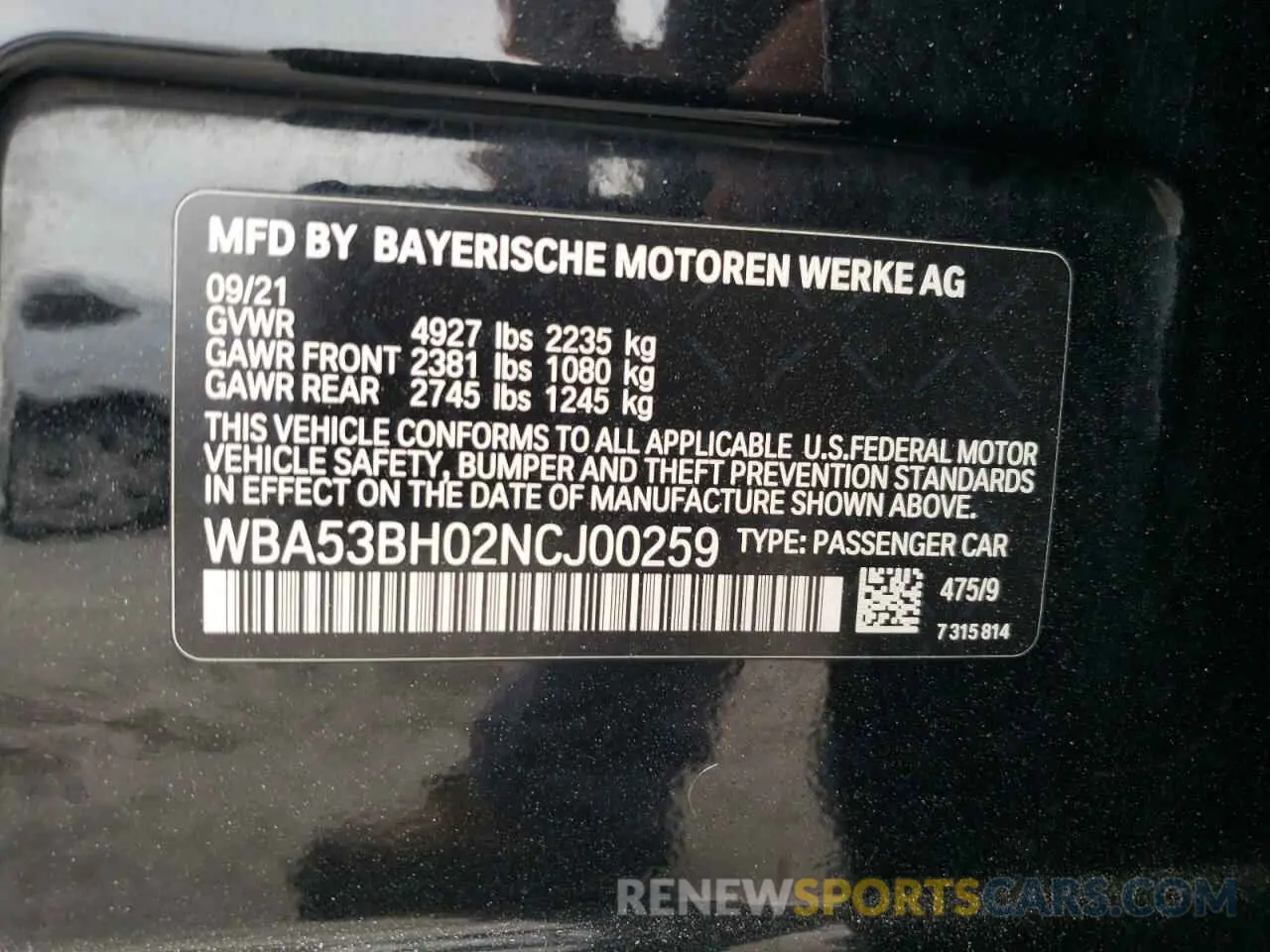 12 Photograph of a damaged car WBA53BH02NCJ00259 BMW 5 SERIES 2022