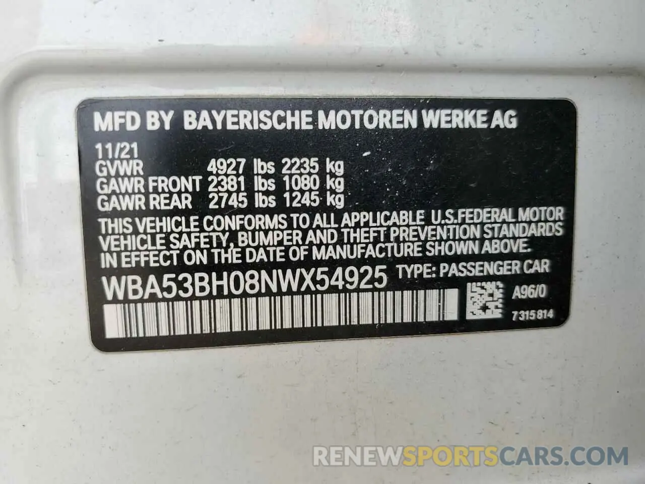 13 Photograph of a damaged car WBA53BH08NWX54925 BMW 5 SERIES 2022