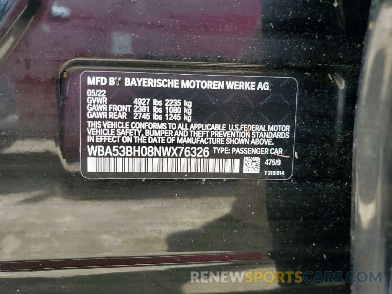 13 Photograph of a damaged car WBA53BH08NWX76326 BMW 5 SERIES 2022