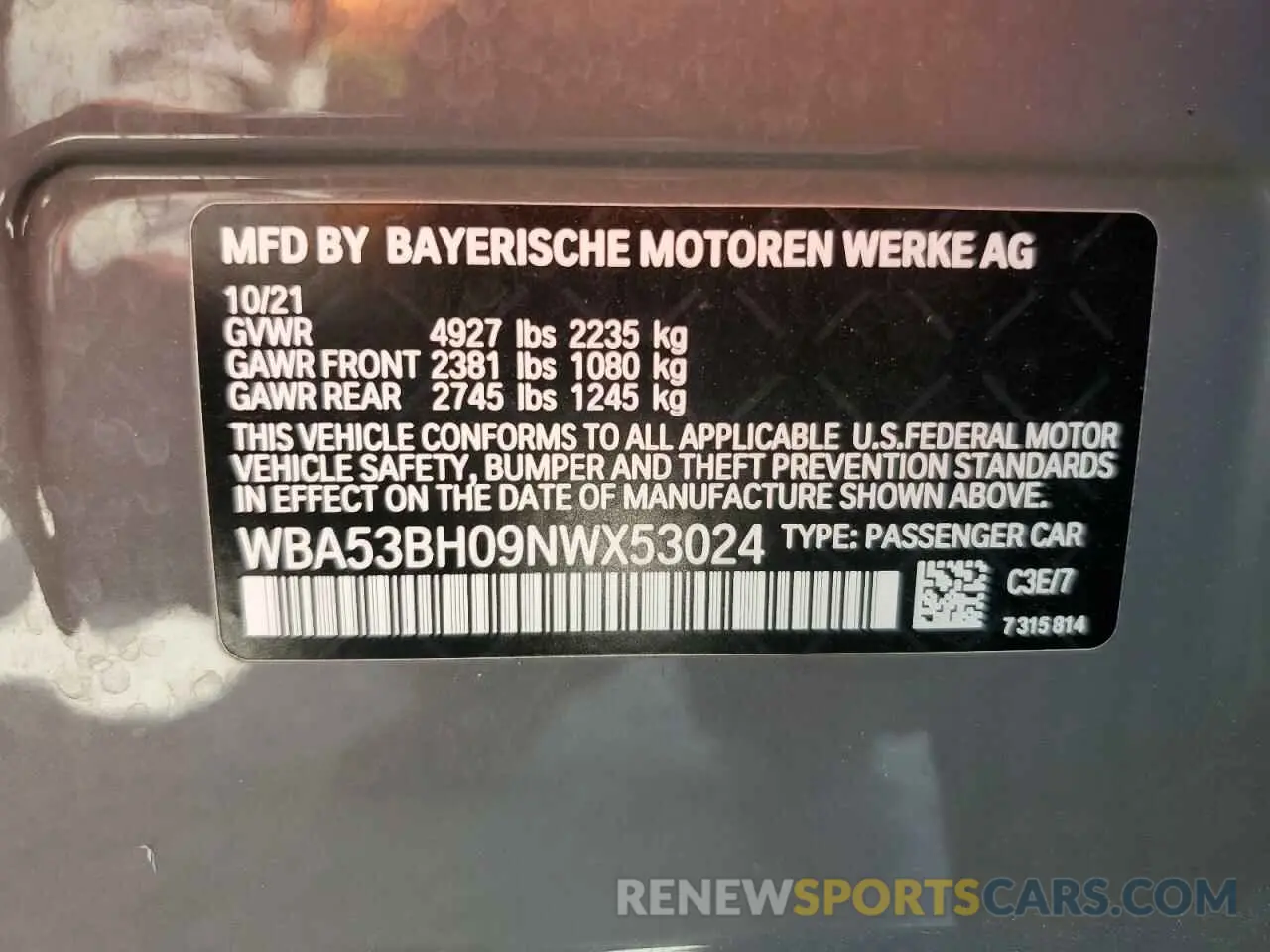 14 Photograph of a damaged car WBA53BH09NWX53024 BMW 5 SERIES 2022