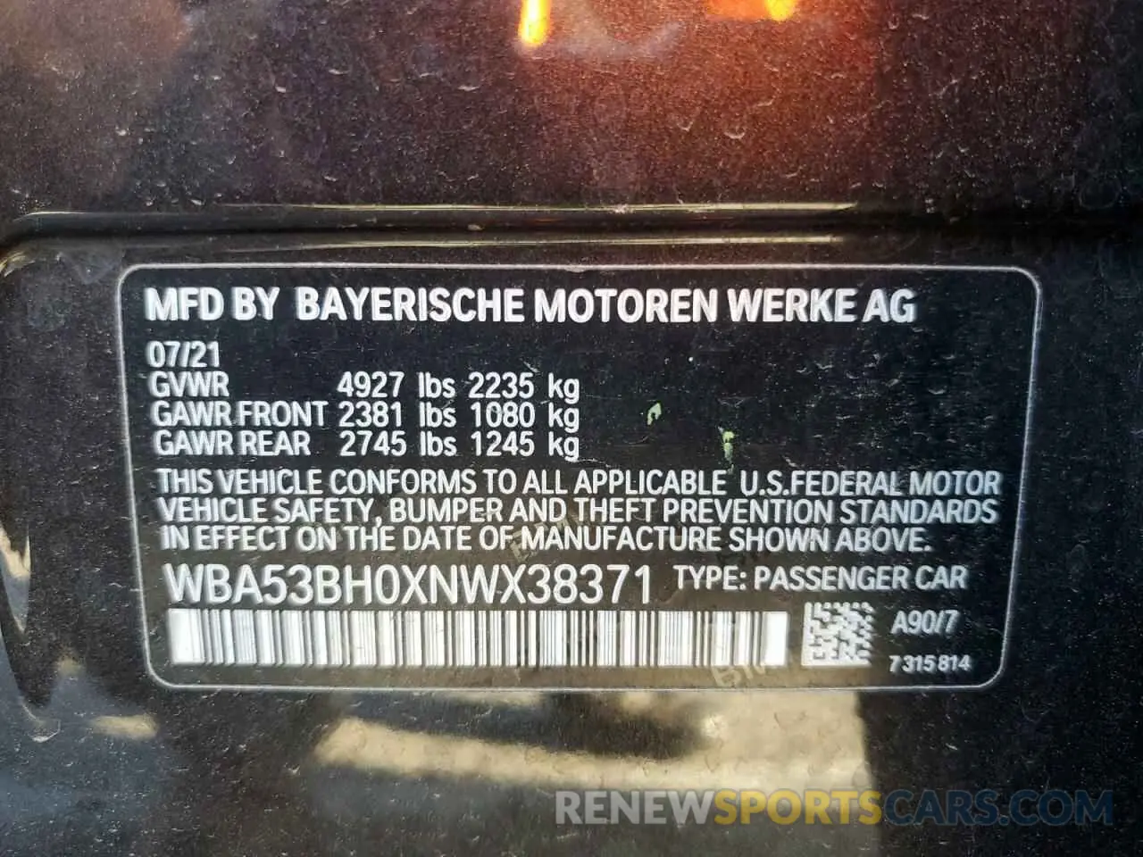 14 Photograph of a damaged car WBA53BH0XNWX38371 BMW 5 SERIES 2022