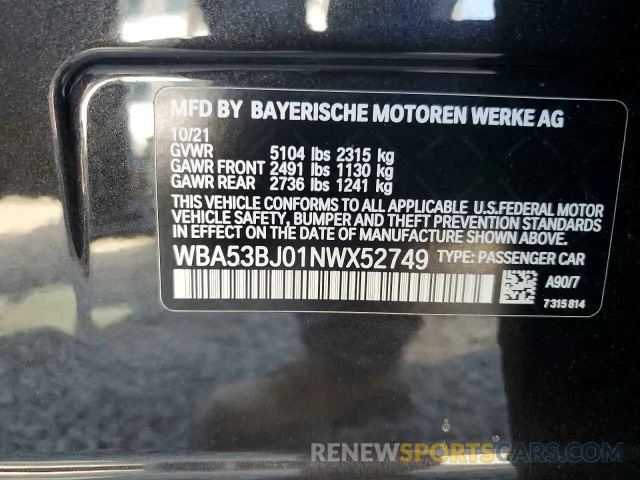 12 Photograph of a damaged car WBA53BJ01NWX52749 BMW 5 SERIES 2022