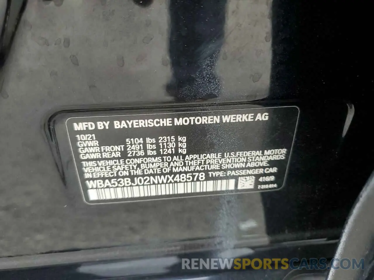 12 Photograph of a damaged car WBA53BJ02NWX48578 BMW 5 SERIES 2022