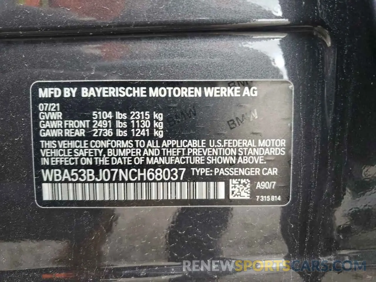13 Photograph of a damaged car WBA53BJ07NCH68037 BMW 5 SERIES 2022