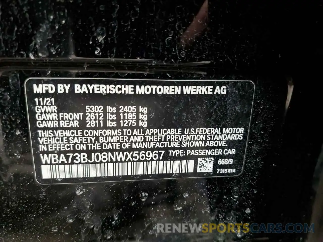 13 Photograph of a damaged car WBA73BJ08NWX56967 BMW 5 SERIES 2022