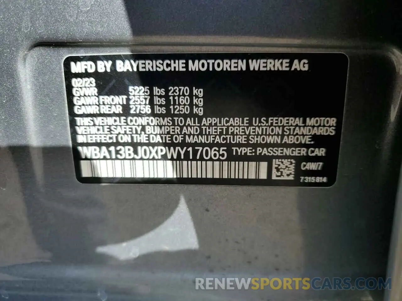12 Photograph of a damaged car WBA13BJ0XPWY17065 BMW 5 SERIES 2023