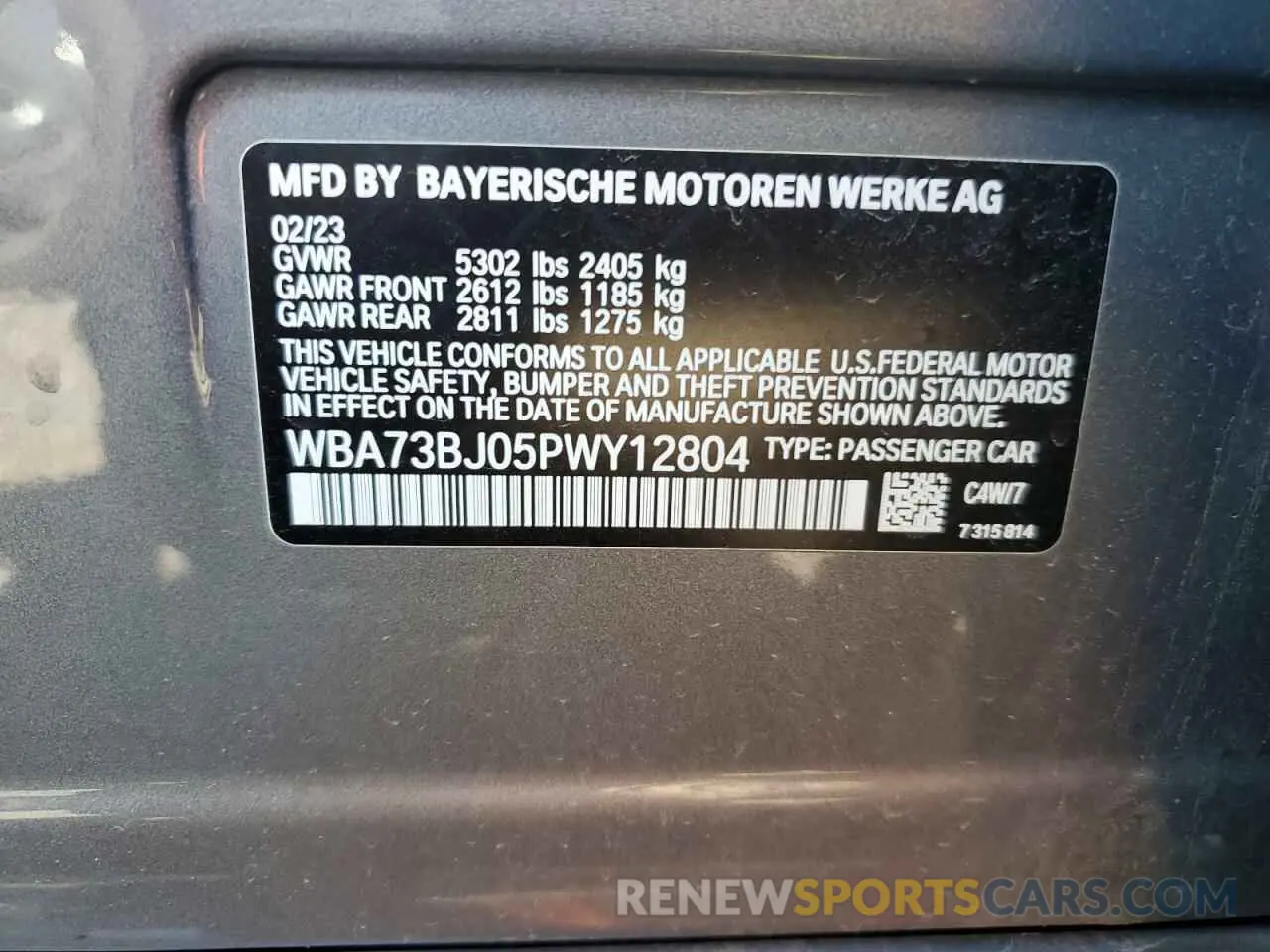 12 Photograph of a damaged car WBA73BJ05PWY12804 BMW 5 SERIES 2023