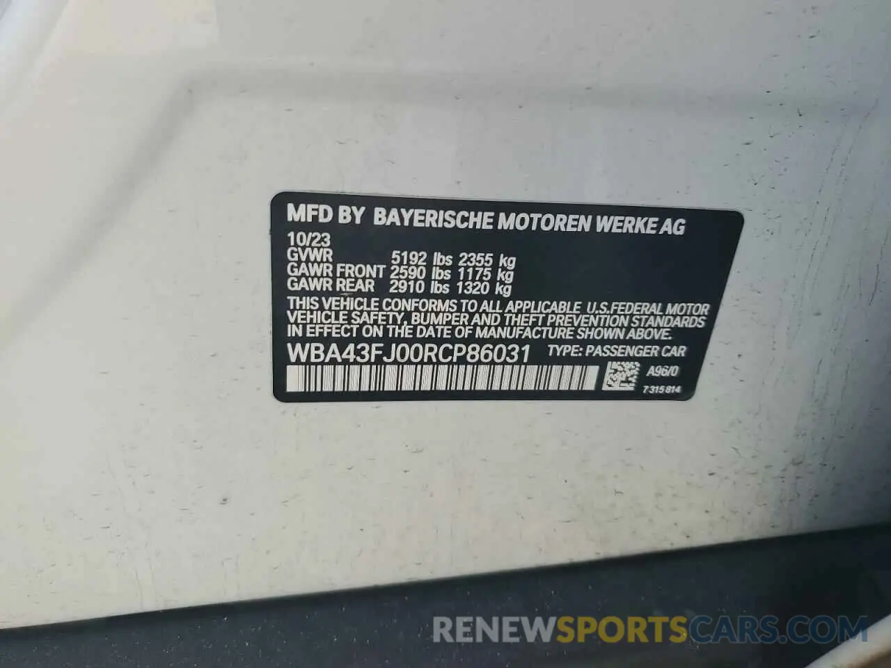 12 Photograph of a damaged car WBA43FJ00RCP86031 BMW 5 SERIES 2024