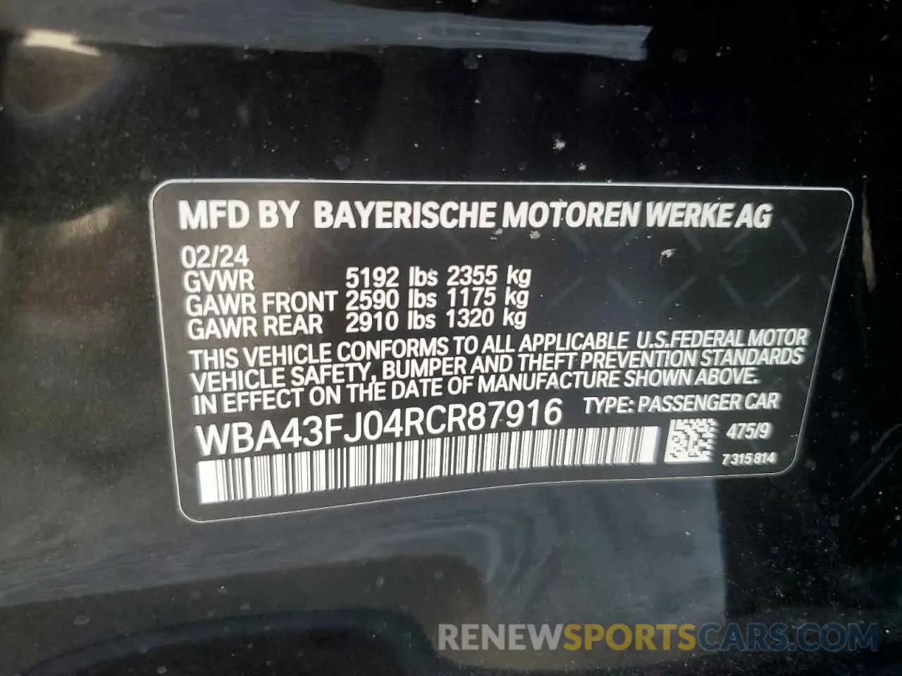 12 Photograph of a damaged car WBA43FJ04RCR87916 BMW 5 SERIES 2024