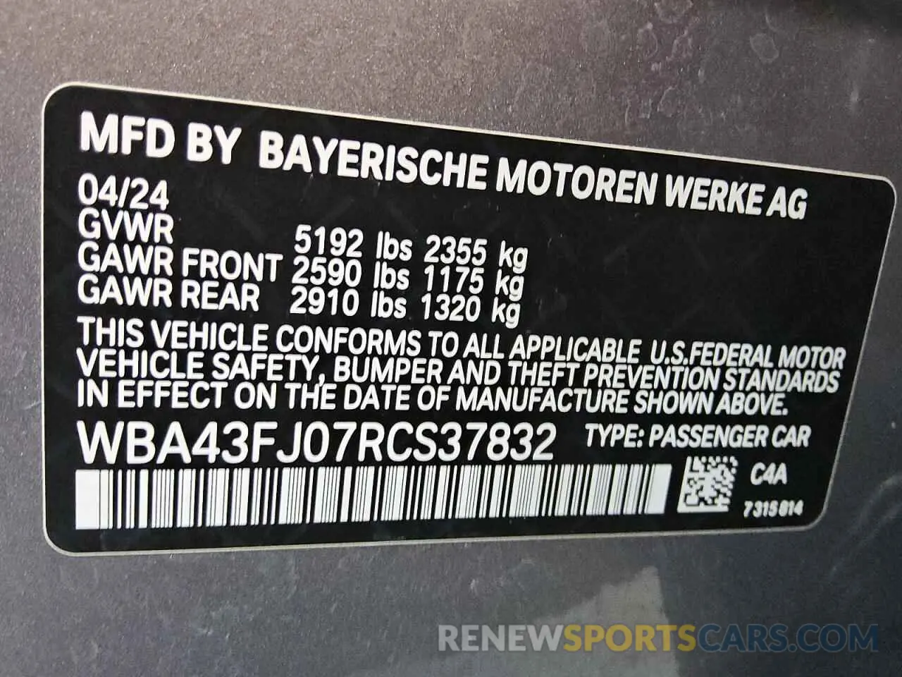 12 Photograph of a damaged car WBA43FJ07RCS37832 BMW 5 SERIES 2024
