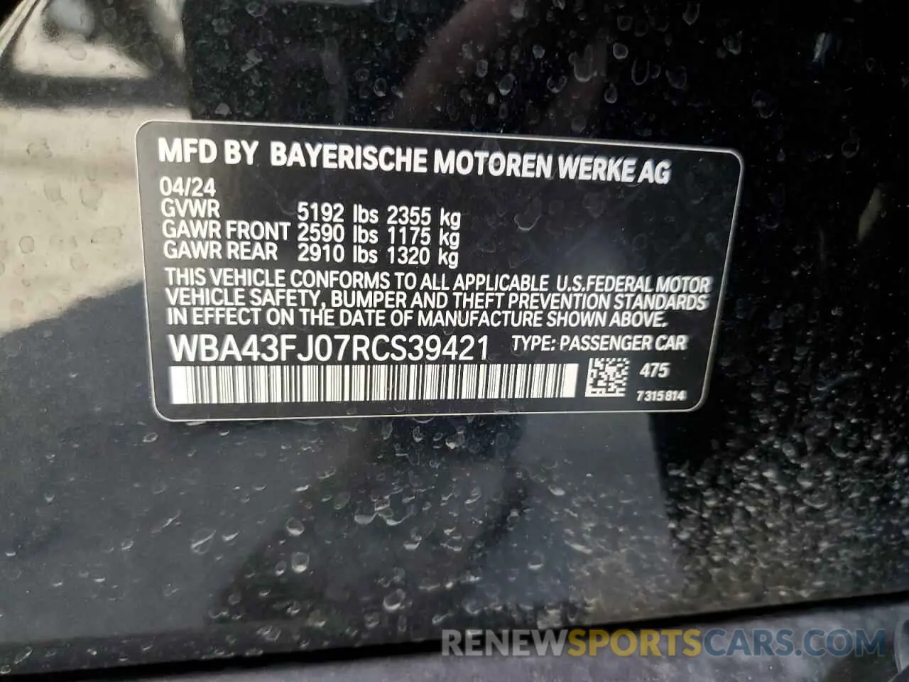 12 Photograph of a damaged car WBA43FJ07RCS39421 BMW 5 SERIES 2024