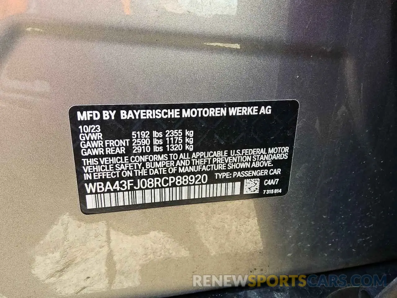 12 Photograph of a damaged car WBA43FJ08RCP88920 BMW 5 SERIES 2024