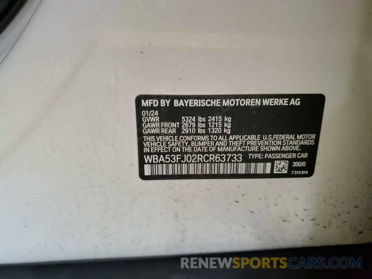 12 Photograph of a damaged car WBA53FJ02RCR63733 BMW 5 SERIES 2024