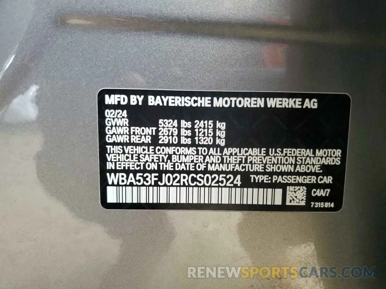 12 Photograph of a damaged car WBA53FJ02RCS02524 BMW 5 SERIES 2024