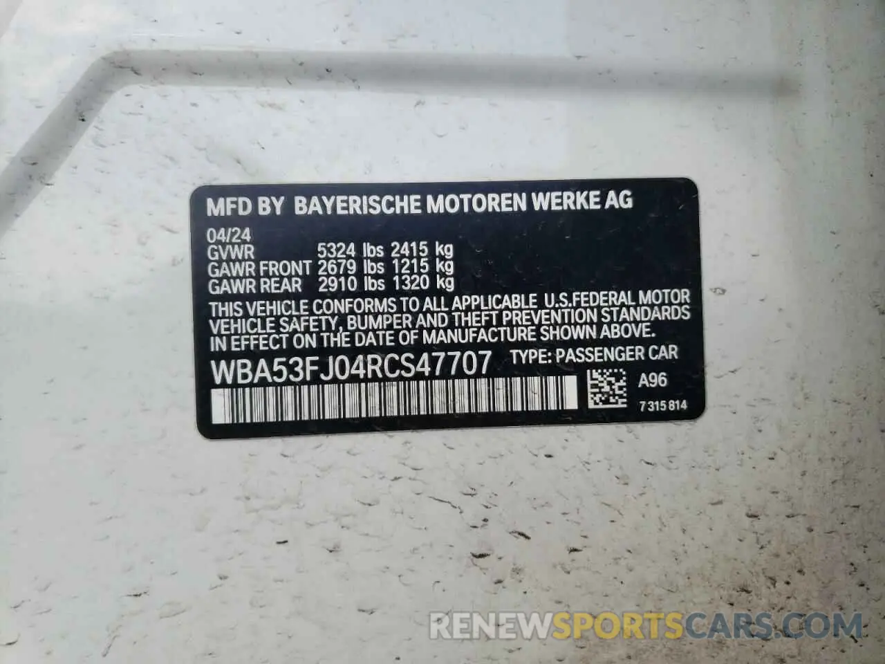 12 Photograph of a damaged car WBA53FJ04RCS47707 BMW 5 SERIES 2024