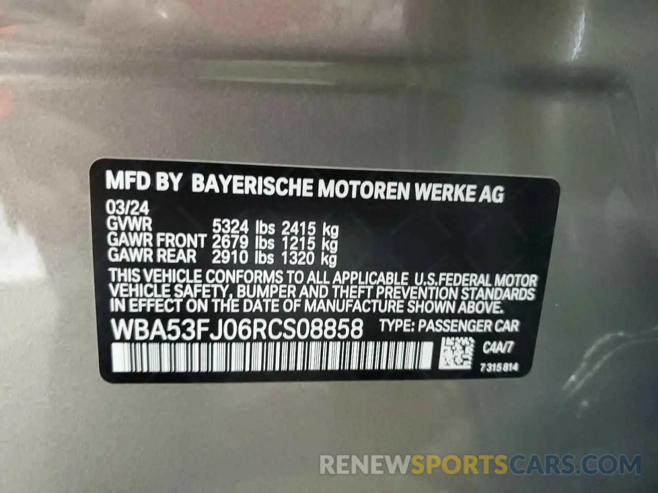 12 Photograph of a damaged car WBA53FJ06RCS08858 BMW 5 SERIES 2024