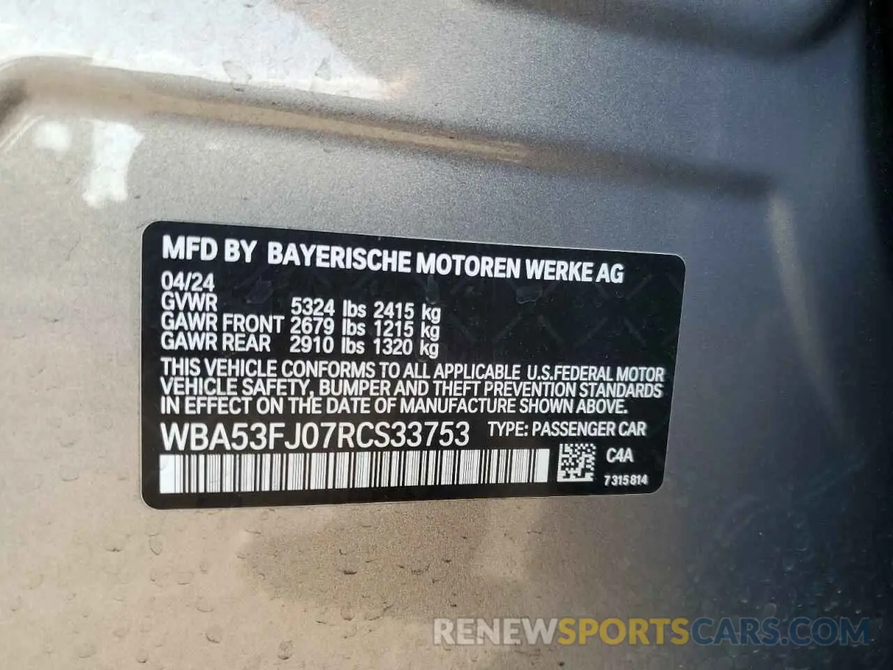 12 Photograph of a damaged car WBA53FJ07RCS33753 BMW 5 SERIES 2024