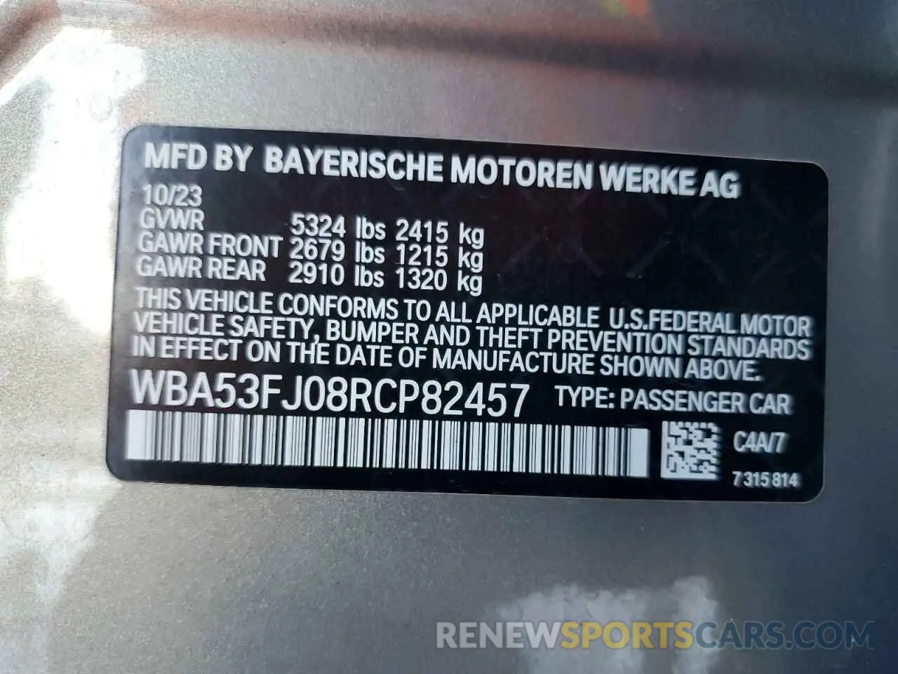 13 Photograph of a damaged car WBA53FJ08RCP82457 BMW 5 SERIES 2024