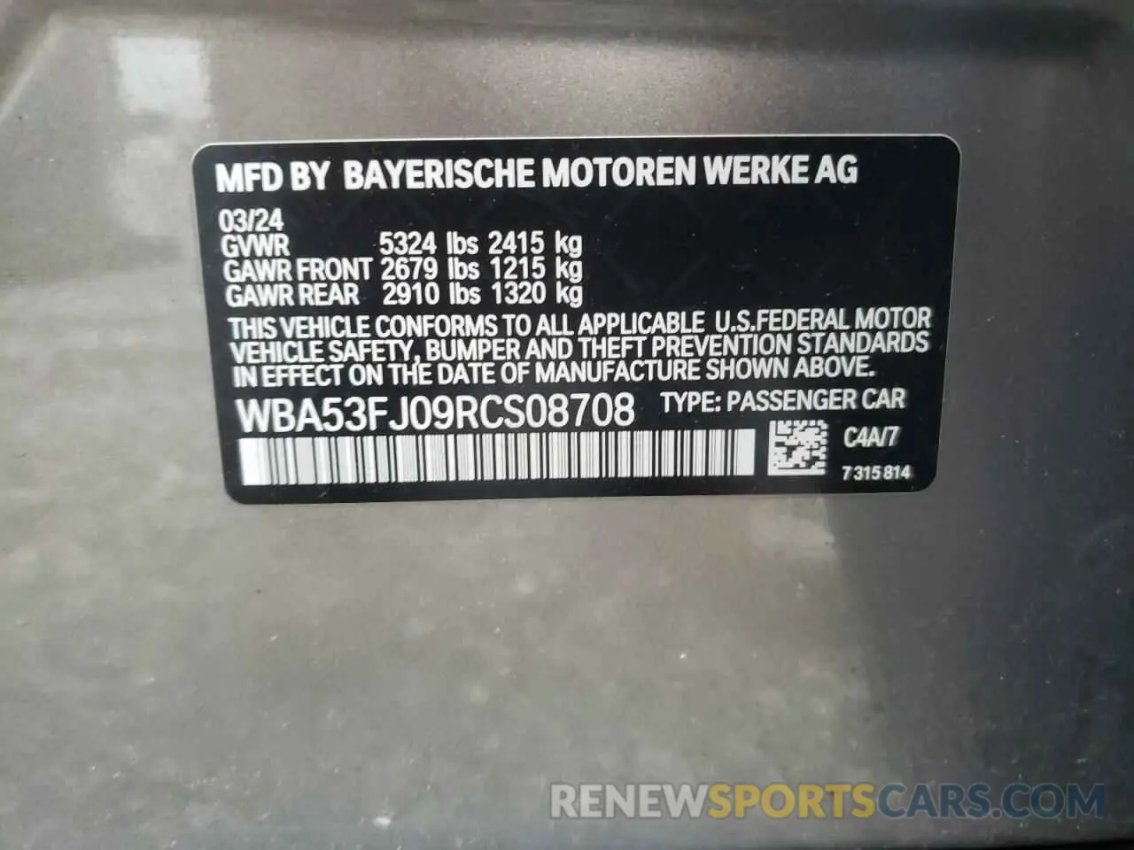 12 Photograph of a damaged car WBA53FJ09RCS08708 BMW 5 SERIES 2024